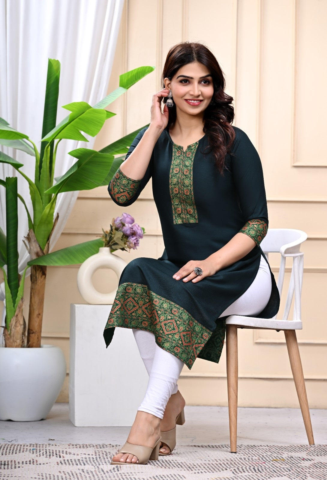 Rayon Printed Straight Kurti for Women | Stylish 3/4 Sleeve Daily Wear Kurta