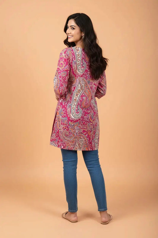 Pink Paisley Printed Cotton Short Kurti ST STYLE TRY®