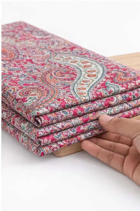 Premium Cotton Printed Fabric – Paisley Design Soft Cotton Cloth for Dresses, Kurti, Craft & DIY (Multi Color) ST STYLE TRY®