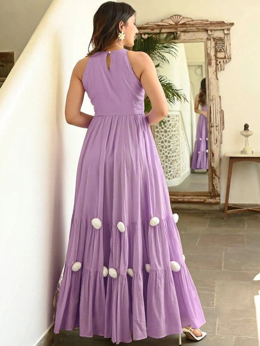 Pom pom maxi dress for women - available in black, green and purple