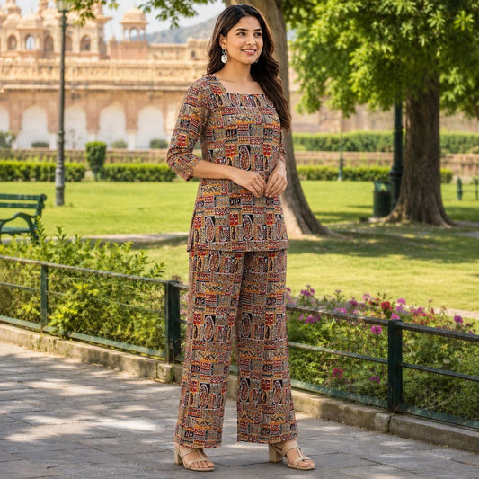 Multicolor Kurti Palazzo Co-ord Set for Women - back