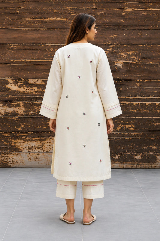 White Embroidered Cotton Kurti Pant for Women - Side View