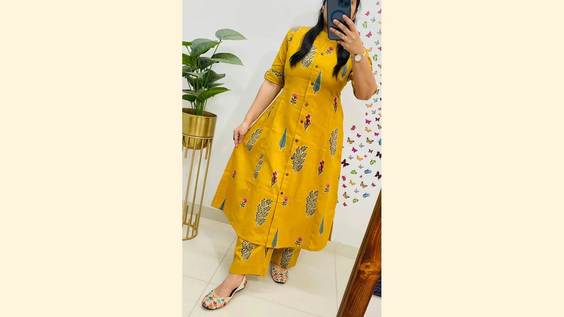 Mustard yellow kurti palazzo set for women - Diwali outfit by ST STYLE TRY