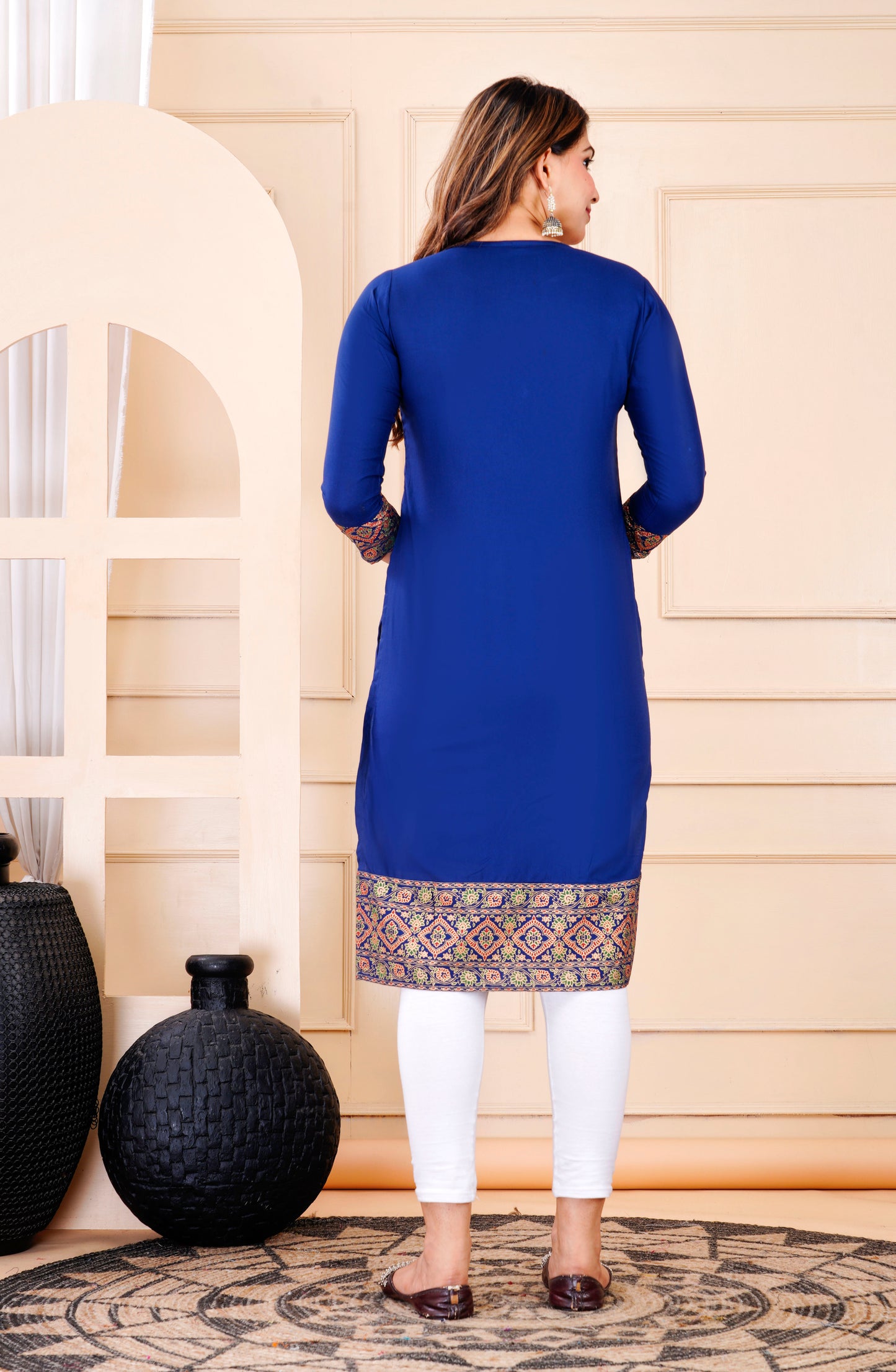 Royal Blue Rayon Straight Kurti for Women | Printed Ethnic Design | Sizes XS to 9XL