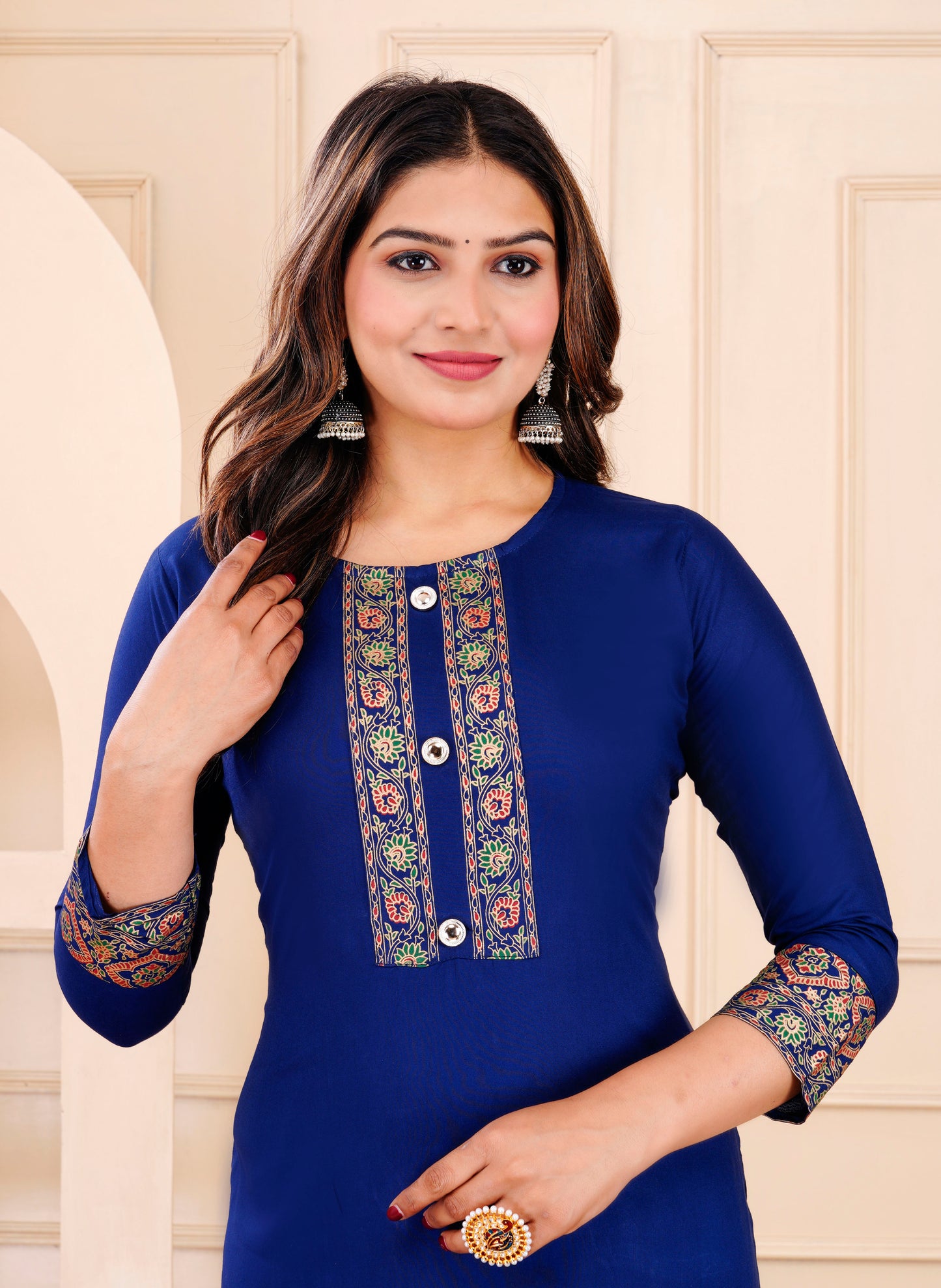 Royal Blue Rayon Straight Kurti for Women | Printed Ethnic Design | Sizes XS to 9XL
