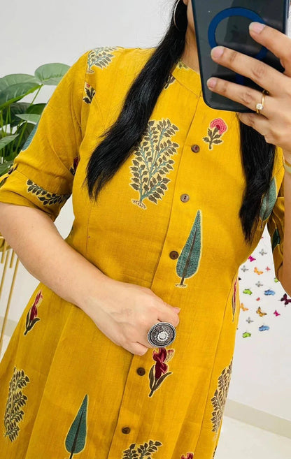 Mustard Yellow Rayon Co-ord Set for Women