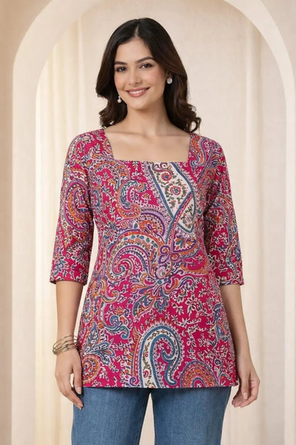 Casual ethnic short kurti for women — daily wear printed cotton top India