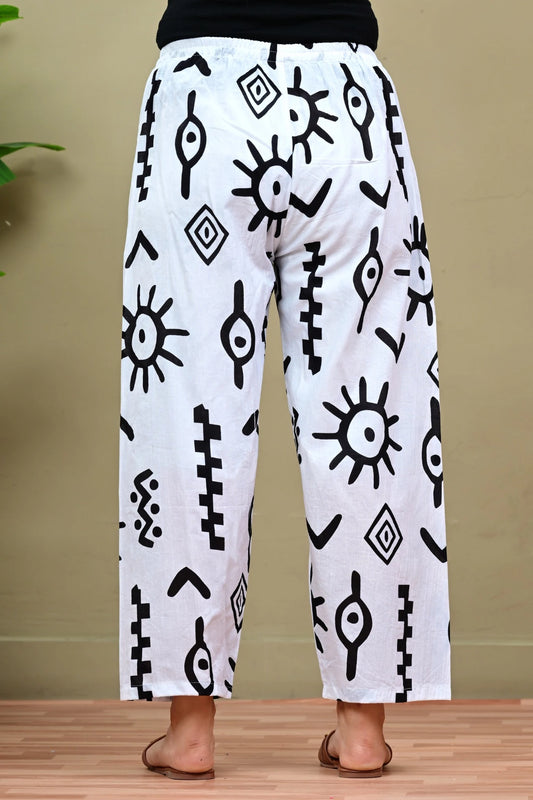 White and Black Printed Cotton Palazzo Pants for Women - image 2