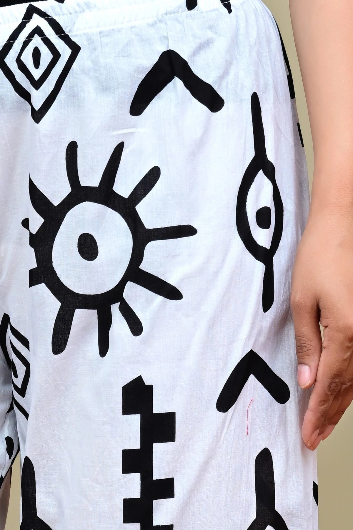 White & Black Printed Cotton Palazzo Pants for Women