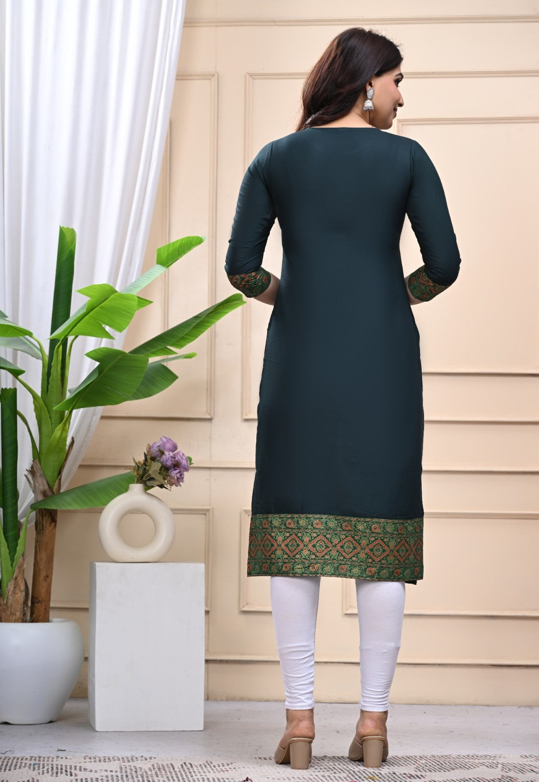 Rayon Printed Straight Kurti for Women | Stylish 3/4 Sleeve Daily Wear Kurta