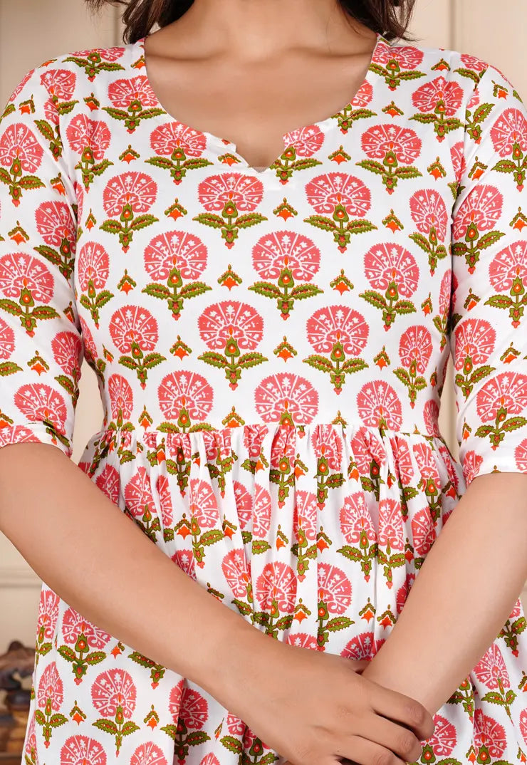 Rajasthani white floral block print peplum top — ethnic women's wear India