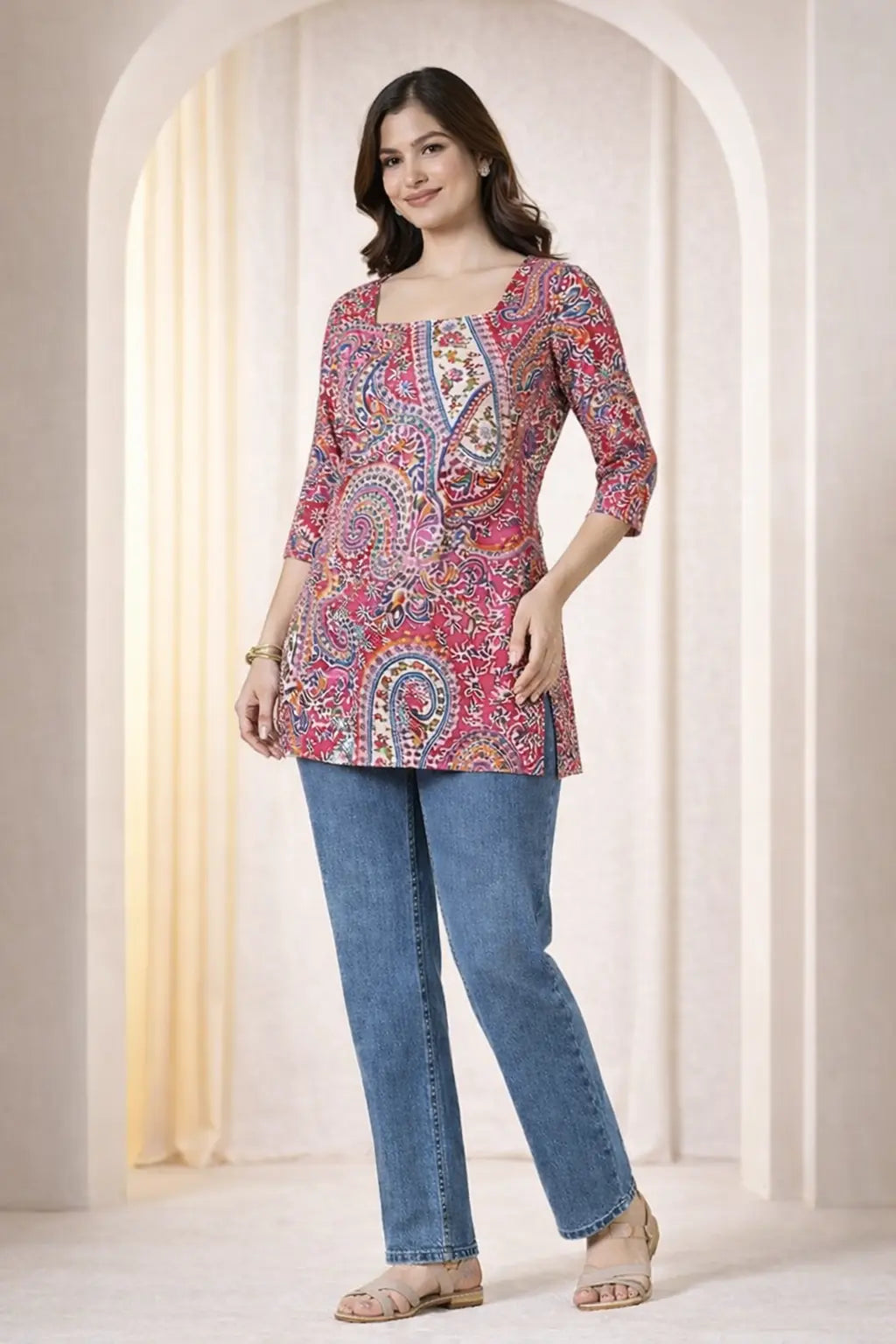 Trendy printed cotton kurti top for women — office and casual ethnic wear