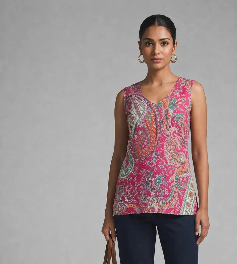 Stylish sleeveless ethnic kurti top for women — comfortable daily wear outfit