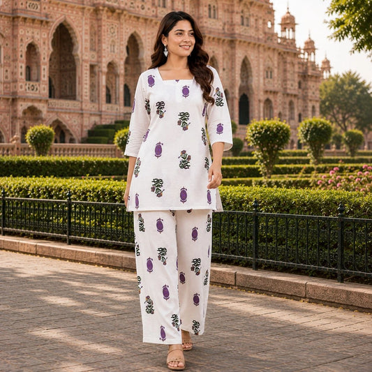 Cream Kurti Palazzo Co-ord Set for Women - side