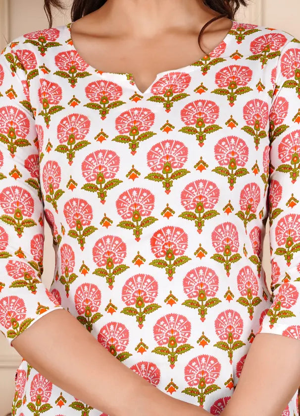 Designer floral print white top for women — ethnic daily use casual fashion India