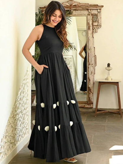 Rayon tiered maxi dress for women - side view
