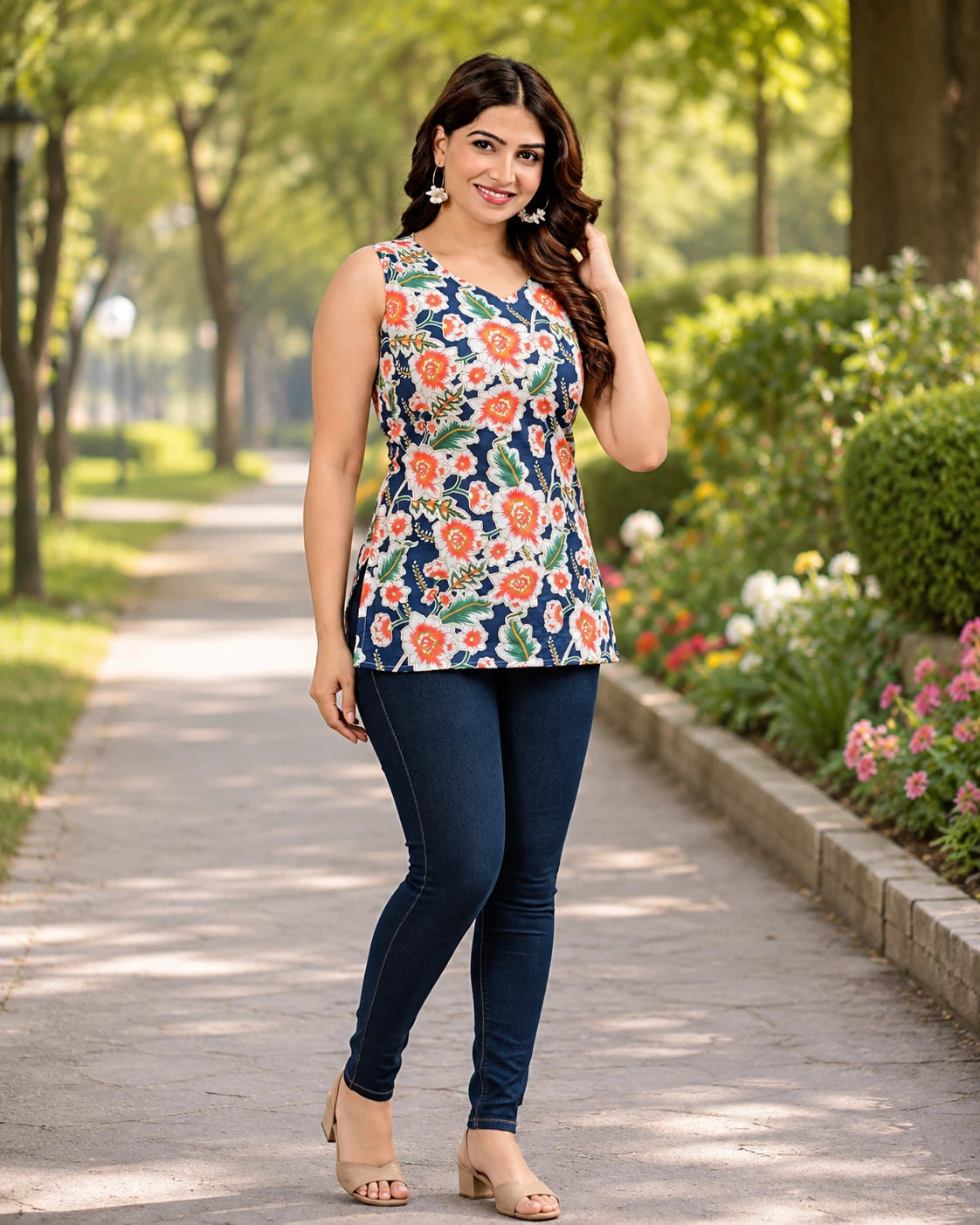 Multicolor Sleeveless Top for Women - fabric close up