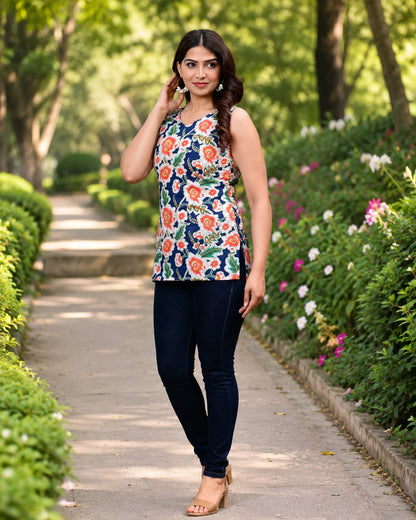 Multicolor Sleeveless Top for Women - front