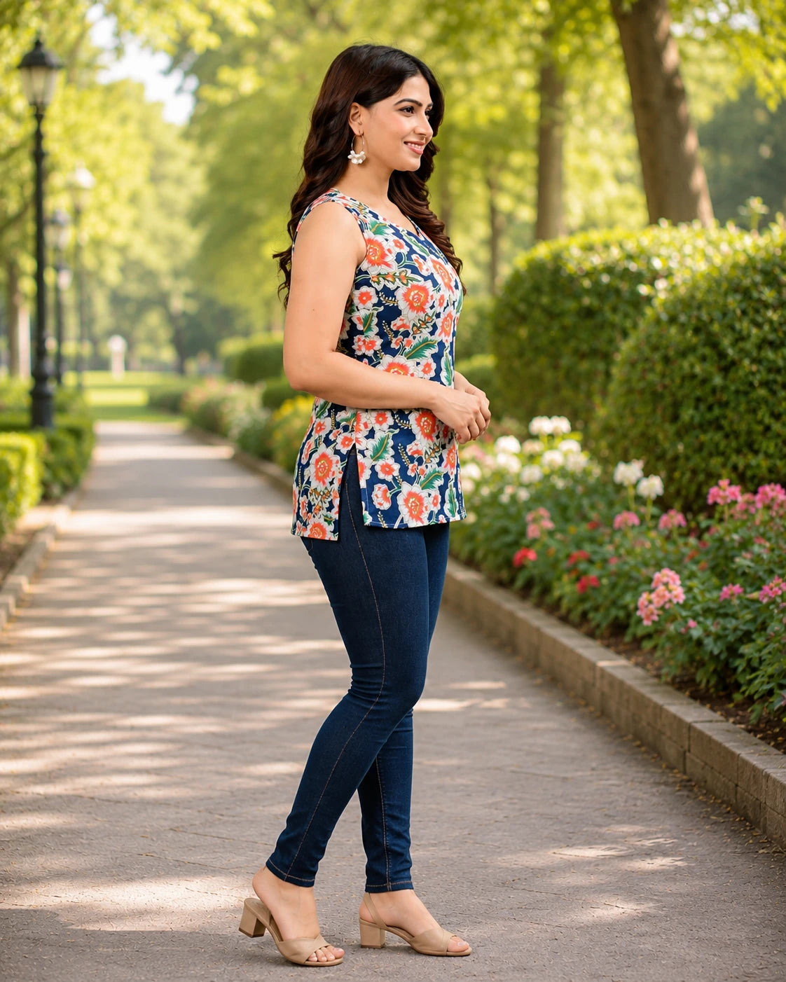 Multicolor Sleeveless Top for Women - model wearing