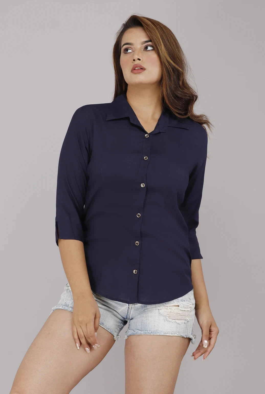 Navy Blue Women's Shirt for Women - model wearing