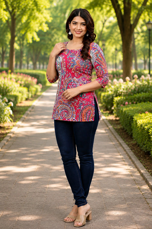 Printed Cotton Kurti with 3/4 Sleeves for Women - side
