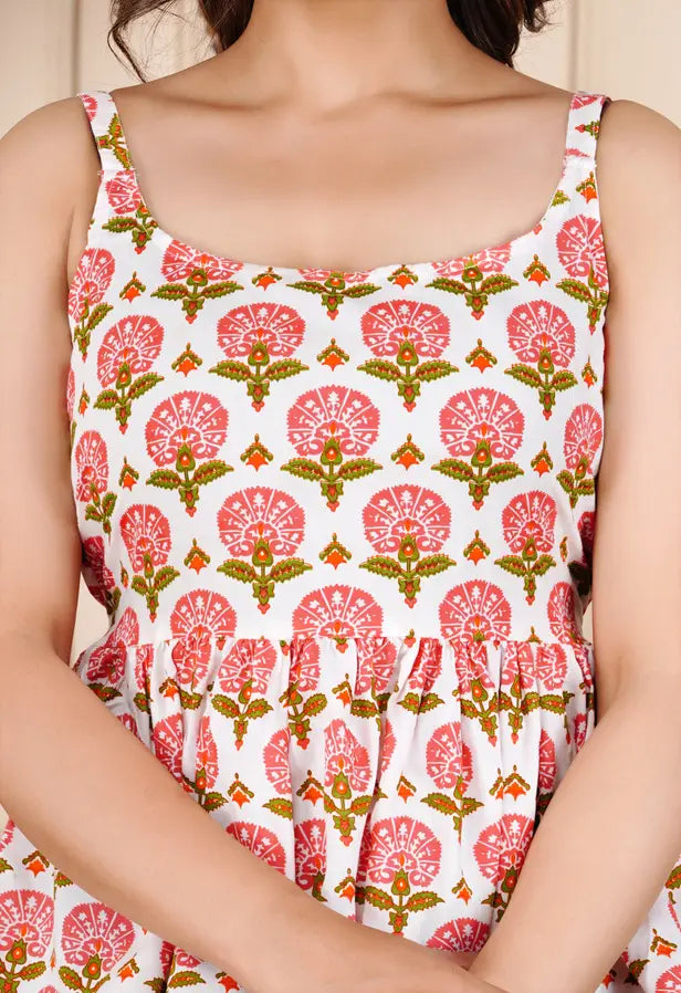 White Rajasthani block print peplum top — side view summer ethnic wear women