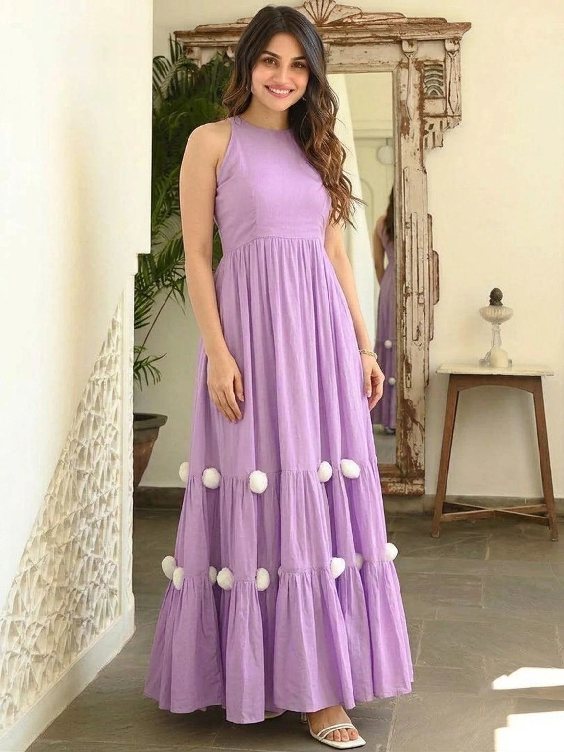 Women's tiered maxi dress in soft rayon - full look