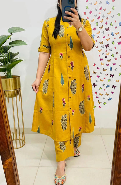 Mustard Yellow Rayon Co-ord Set for Women